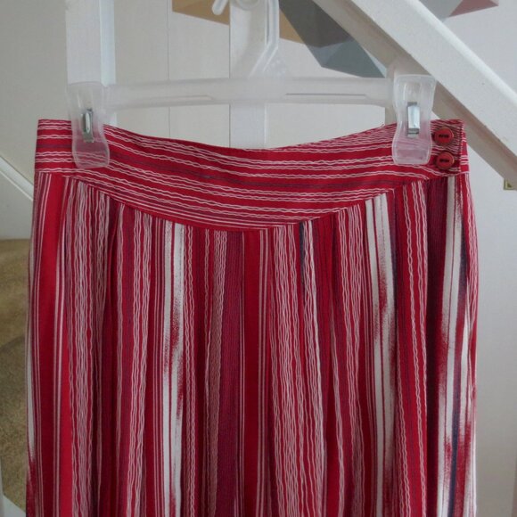 London Fog Vintage Red White Blue Candy Stripe Abstract Long Skirt with Pockets - Picture 5 of 7